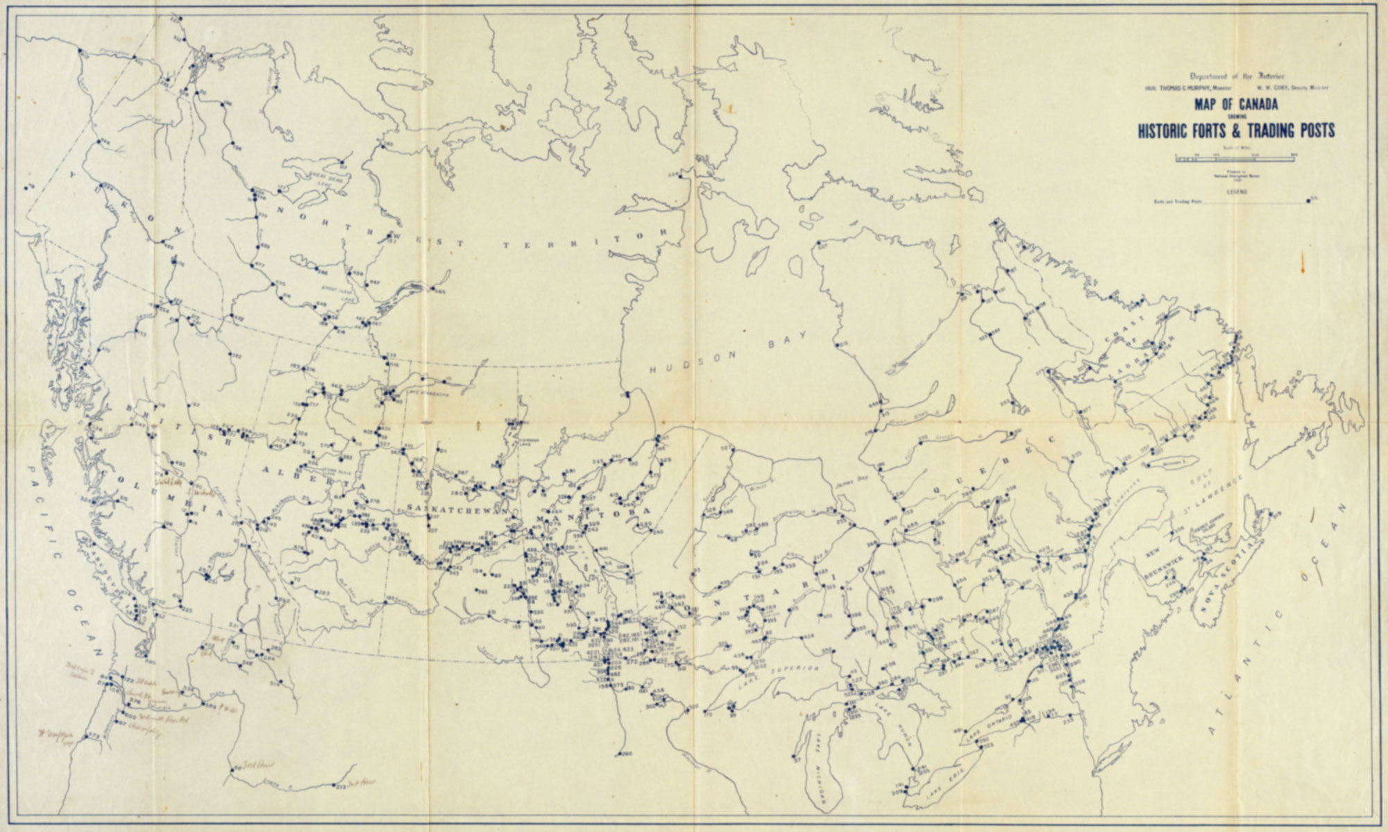 Map of Canada showing Historic Forts & Trading Posts. Department of the Interior, 1920