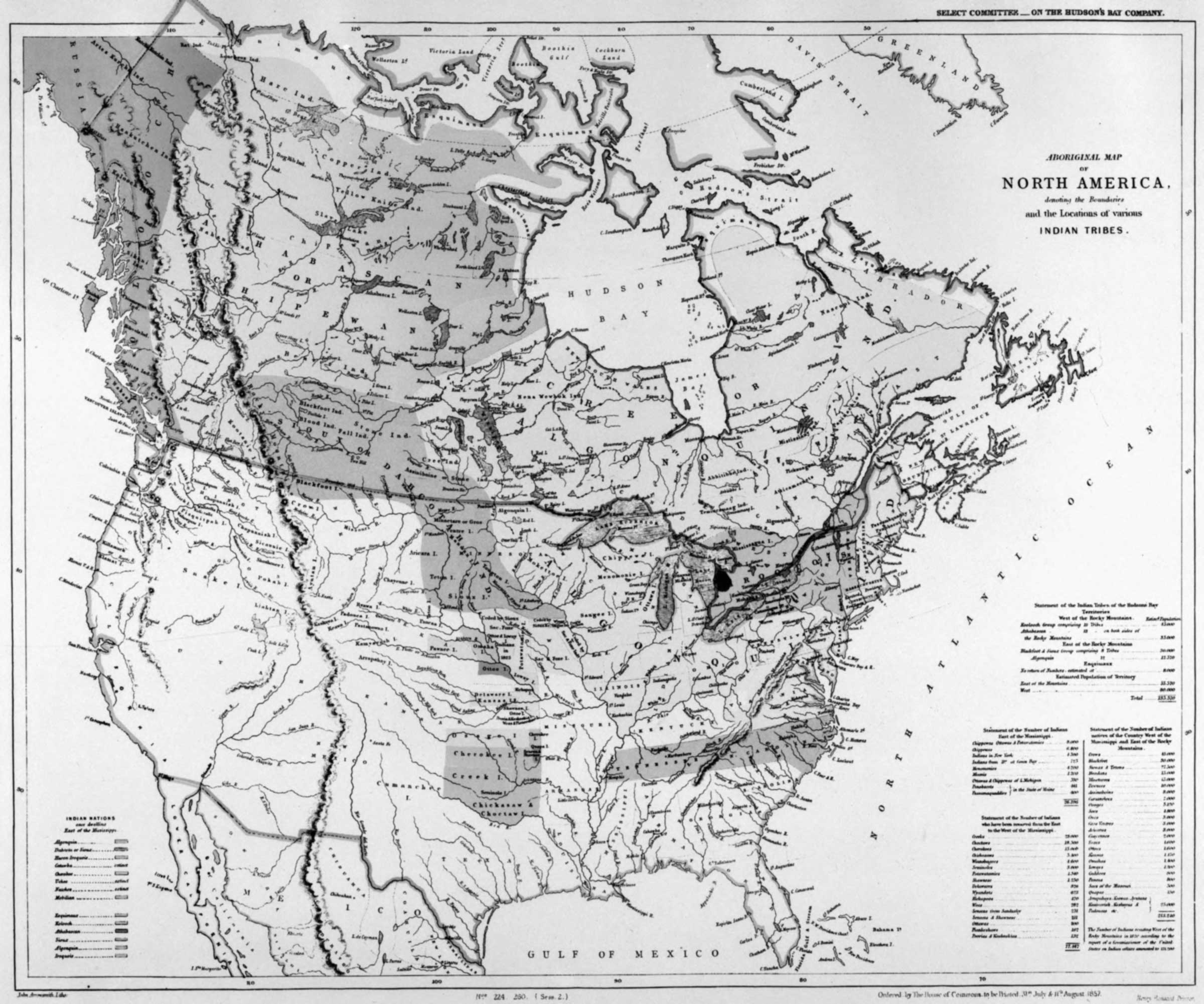 Aboriginal map of North America, denoting the boundaries and the locations of various Indian tribes. John Arrowsmith, 1857
